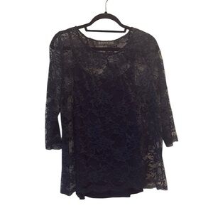 Brixon Ivy - lace sheer top with built in tank top.  Navy.  Size XL